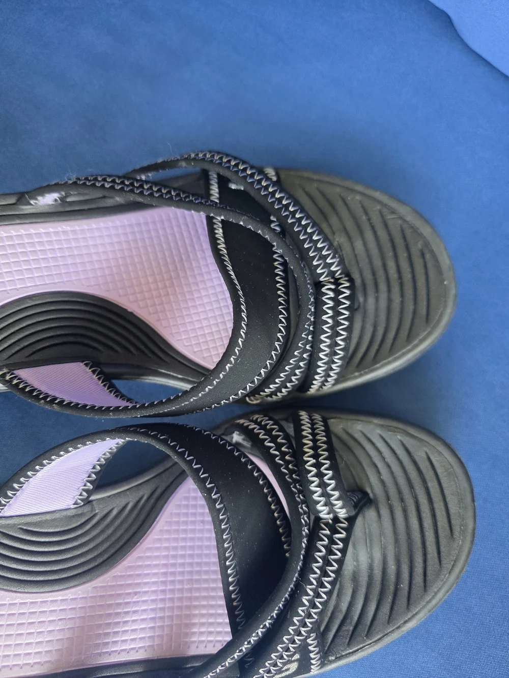 Skechers Black Purple Comfort Sandals Slip‑On Strappy Walking Slides